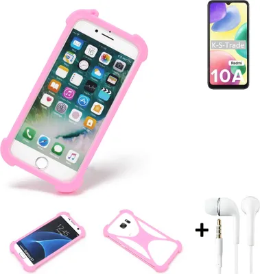 Produktbild von K-S-Trade Bumper + Kopfhörer kompatibel mit Xiaomi Redmi 10A Handy Hülle Schutzhülle Silikon Schutz Hülle Cover Case Silikoncase Silikonbumper TPU
