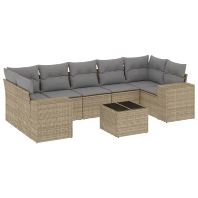 Produktbild von 8-tlg. Garten-Sofagarnitur mit Kissen Beige Poly Rattan