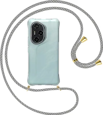 Produktbild von Handykette Backcover-Schutzhülle mit Band (Metall goldfarben) für Honor 300 Pro 5G - weiß/grau kariert