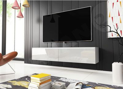 TV stolík CERIEE 140 - biely / biely lesk