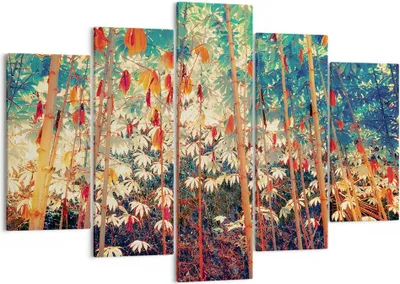 Produktbild von Bild auf Leinwand - Leinwandbild - 5 Teile - Pflanzen tropisch orange - 150x100cm - Wand Bild - Wanddeko - Wandbilder - Leinwanddruck - Bilder - Wanddekoration - Leinwand bilder - EA150x100-4393