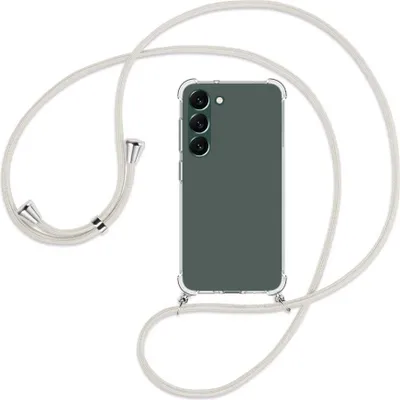 Produktbild von Handykette Backcover-Schutzhülle mit Band (Metall silberfarben) für Samsung Galaxy S23 Plus - broken white