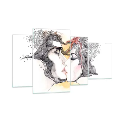 Produktbild von Bilder auf glas - Paar Küssen Abstraktion - 120x70cm - Glasbilder - Wandbilder - Kunstdruck - zum Aufhängen bereit - Wanddekoration aus Glas - Glas Bilder - Wandbild auf Glas - GDL120x70-3005