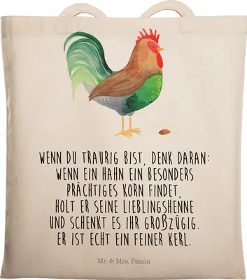 Produktbild von Mr. & Mrs. Panda Beutel Hahn Korn - Transparent - Geschenk, Tote Bag, Eier, Henne, Natur, Tasche, Bauernhof, Einkaufstasche, canvas, Uni