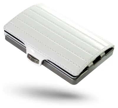 Produktbild von Slim Wallet - Geldbörse aus Leder mit Geldklammer - Mini Wallet für Karten und Scheine - Weißes Saddleleder mit silbernem Rahmen