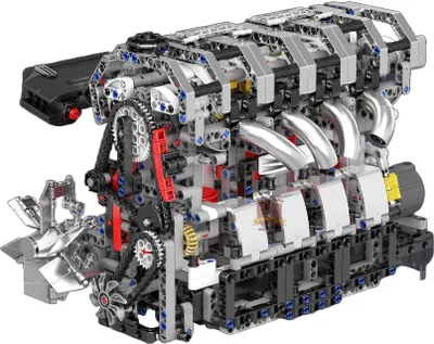 A detailed model of a V8 gasoline engine.