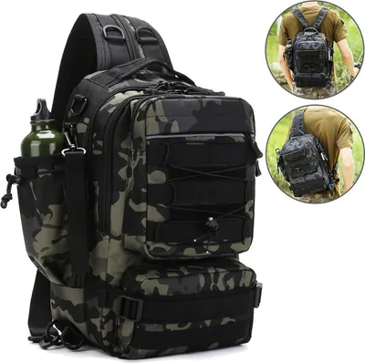 Image de Sac de rangement du matériel de pêche Multifonctions Sac à dos d'épaule extérieur Résistant aux éraflures avec porte-canne, Vert Noir