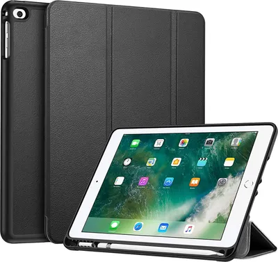 Produktbild von Fintie SlimShell Hülle für iPad 9.7 2018/2017 / iPad Air 2 2014 / iPad Air 2013 mit stifthalter - Superleicht Soft TPU Rückseite Abdeckung Schutzhülle, Auto Schlaf/Wach, Schwarz