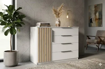 Zdjęcie produktu dla Komoda Kair biała, lamele carft złoty – 120 x 48 x 89 cm