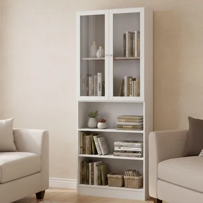 Produktbild von Bücherregal Chedeng, Büroregal, Mobiler Buchhalter, Bücherbrett, 79x28 h203 cm, Weiß