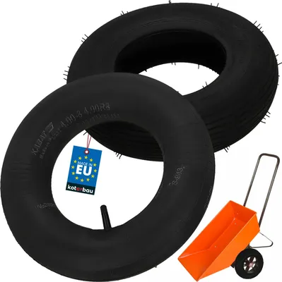 Produktbild von KOTARBAU® Sackkarren Reifen und Schlauch für Schubkarrenrad 4.00-8 Schubkarre Ersatzschlauch ⌀ 33 cm + Sackkarre Ersatzreifen ⌀ 38 4PR Gummi Schwarz