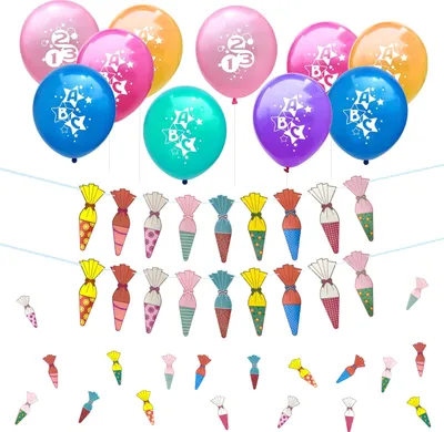 Produktbild von Oblique Unique Schuleinführung Schulanfang Einschulung Deko Set - Luftballons + Zuckertüten Girlande + Konfetti