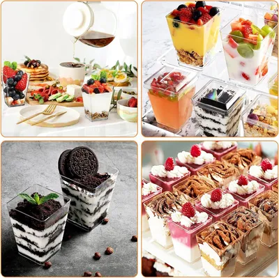Produktbild von Wiederverwendbare Plastikdessertbecher 150ml mit Deckel und Löffel