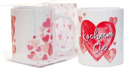 Zdjęcie produktu dla kubek ceramiczny w ozdobnym opakowaniu z napisem "KOCHAM CIĘ" - serca