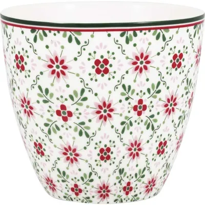 Produktbild von Greengate Latte Cup Becher NENNE Weiß mit Blumen Kaffeebecher