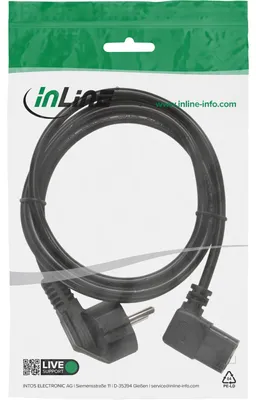 Zdjęcie produktu dla InLine® 16752B Netzkabel, Schutzkontakt gewinkelt auf Kaltgerätestecker C13 rechts abgewinkelt, 0,5m, schwarz