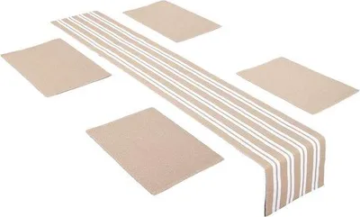 Produktbild von Beige Tischset 4x Unterlagen + 1 Tischläufer feines Rippenkatoen