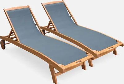Immagine prodotto di Set 2 lettini prendisole in legno multiposizione con ruote, Antracite