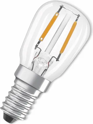 A close-up studio shot of a small LED light bulb with a clear glass casing and a silver screw base.