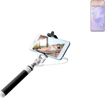 Produktbild von K-S-Trade Selfie Stick kompatibel mit Tecno Spark 9T  Selfiestick kabelgebunden Monopod mit Kabel Stab Stange Selfportrait Handheldstick schwarz 1x