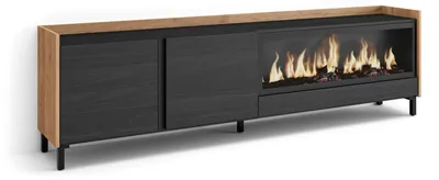 Immagine prodotto di Mobili TV effetto legno nero e rovere 212x35x61cm camino effetto fuoco