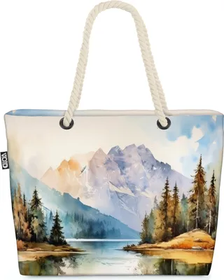 Produktbild von VOID Berge Landschaft Malerei Strandtasche Shopper 58x38x16cm 23L XXL Einkaufstasche Tasche Reisetasche Beach Bag