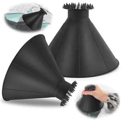 Imagen del producto de Uniqoos® - Juego de 2 rascadores redondos para hielo con embudo, fabricados en ABS, diseño ergonómico, ideales para parabrisas de automóviles, eliminan eficazmente nieve y hielo