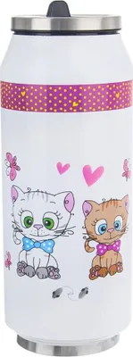 Produktbild von Orion Thermobecher | Isolierbecher | Thermosflasche KATZE dosenförmig aus Stahl auslaufsicher doppelwandig 400 ml