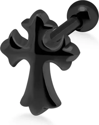Produktbild von Ohrring Helix Ohrpiercing 925 Sterling Silber Kreuz in verschiedenen Farben Material - Silber schwarz-plattiert Verschlusskugel - 3 mm Stablänge - 6 mm