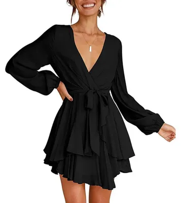 Produktbild von Solidchoice – Wickelkleid mit V-Ausschnitt, langen Ärmeln und Raffdetail für Damen