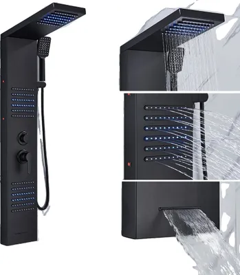 Immagine prodotto di Sistema di colonne doccia, comando a doppia maniglia, illuminazione LED blu, nero opaco 6004