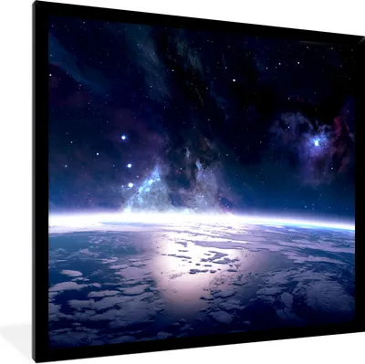 Produktbild von MuchoWow® Gerahmtes Poster Erde - Sterne - Weltraum 40x40 cm - Poster mit Schwarzem Bilderrahmen Wandposter Rahmen Foto Bilder - Mit Rahmen - Wanddekoration Schlafzimmer
