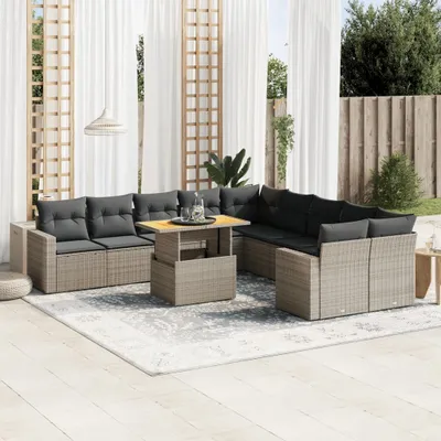 Produktbild von Design 11-tlg. Garten-Sofagarnitur mit Kissen Grau Poly Rattan, Gartenmöbel-Sets 2024 Neu