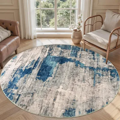 Productafbeelding van Rond tapijt 160 cm, beige, wasbaar antislip vloerkleed voor slaapkamer