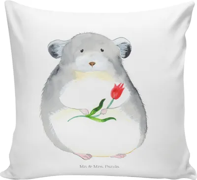 Produktbild von Mr. & Mrs. Panda Sofakissen Chinchilla Blume - Weiß - Geschenk, Gute Laune, Deko Kissen, Sofa, Liebeskummer, Dekokissen, traurig sein, 40x40, Büro, Zierkissen, Chaos