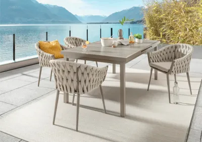 Immagine prodotto di Gruppo di sedute Destiny MOLINO IMOLA 4 poltrone + tavolo 165/215x100x75cm allungabile