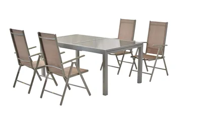 Produktbild von Merxx Gartenmöbel Set Amalfi 5tlg., 4 Klappsessel, Ausziehtisch 120 (180) x 90 cm, taupe