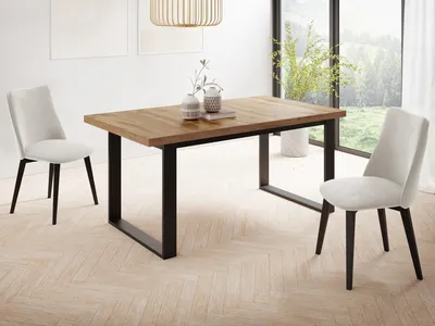 Produktbild von Ausziehbarer Rechteckiger Esstisch im Loft-Stil mit Schwarzen Metallbeinen – Industrieller Tisch für Wohnzimmer – Ausziehbar von 140 cm auf 180 cm –  EU – Wotan Eiche