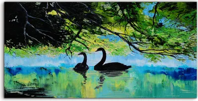 Produktbild von Coloray Acrylbild 100x50  Wandbild Acrylbilder Tiere Schwänen auf dem See