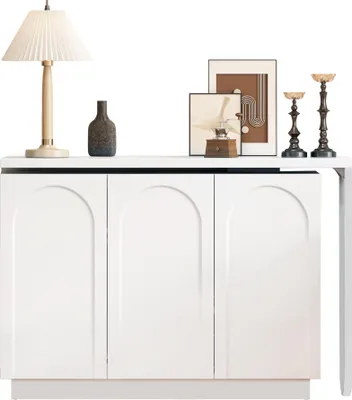 Produktbild von Merax Eckschreibtisch, L-förmig drehbar Arbeitstisch, Eck-Computertisch mit Drei Türen, Frisiertisch, Sideboard, 110 x 40 x 75 cm, Weiß