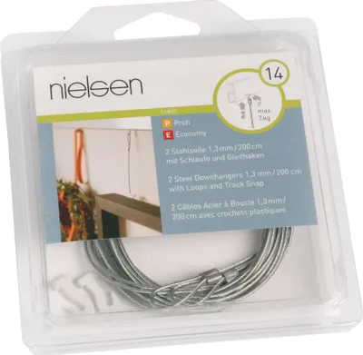 Produktbild von nielsen Stahlseil 2m mit Schlaufe und Gleithaken für Galerieschiene (2 Stück/Packung)