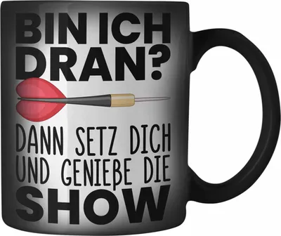 Produktbild von Trendation - Dart Geschenk Farbwechsel Zauber-Tasse Karabiner Farbwechsel Zauber-Tasse Edelstahl Dartspieler Geschenkidee Darts Geschenke für Männer Frauen (Schwarz)