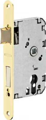 Image de Boitier de serrure encastrable à cylindre pour porte d'entrée, axe 50mm, bouts ronds, laitonné - THIRARD