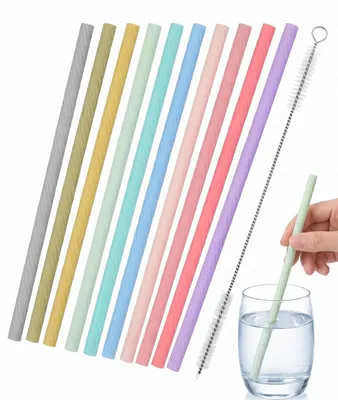 Silikon-Strohhalme 10er Set, 20 cm, BPA-frei, mit Reinigungsbürste