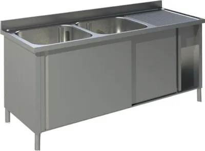 Produktbild von KBS Spülschrank 1600x700x850 mm mit 2 Becken links mit Schiebetüren
