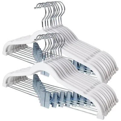 Hosenbügel mit Clips, 18 Stück, Samt, Antirutsch, Weiß