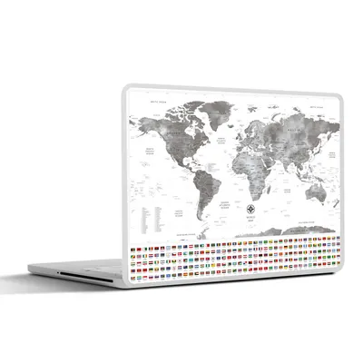 Produktbild von MuchoWow® Laptop Aufkleber Sticker Cover Weltkarte - Flagge - Schwarz - Weiß 36.5x27.5 cm - Laptop-Sticker