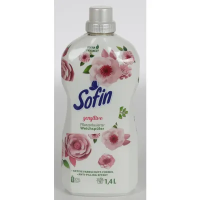 Produktbild von 8x Sofin Weichspüler 1,4L Sensitive Vegan Frische Kleidung Flüssigwaschmittel