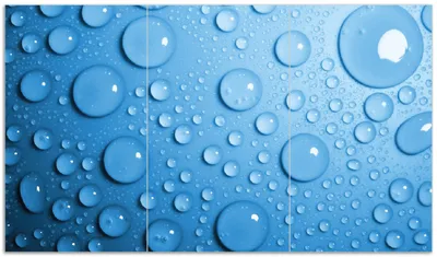 Produktbild von Wallario Herdabdeckplatte aus Glas, Größe 90 x 52 cm 3-teilig, Motiv Wassertropfen auf Blau