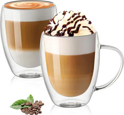 Produktbild von Doppelwandige Latte Gläser Tassen 2 x 350 ml - isolierte Borosilikat hitzebeständige Kaffeegläser.